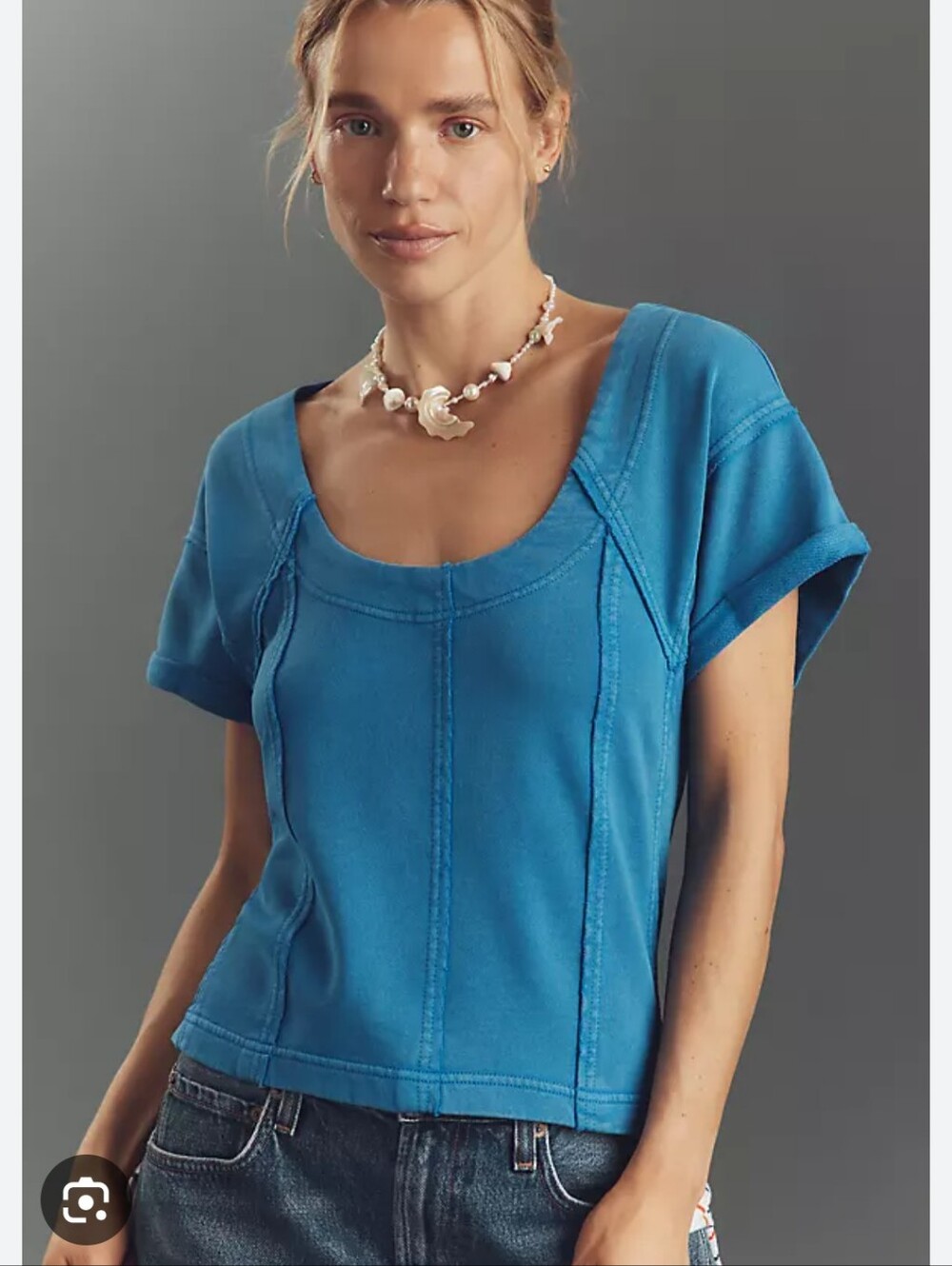 NWT Pilcro Scoop Neck Short Sleeve Top - BLUE
